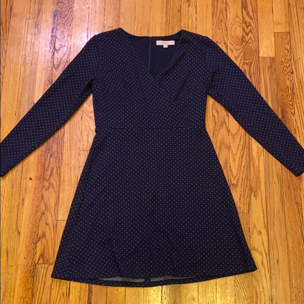 Deep Blue, Long sleeve,  Polka dot LOFT dress